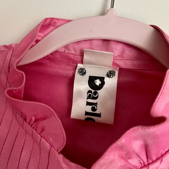 Vintage Pink 100% Thai Silk Shirt w/ Pleats and Ruffles - Picture 6 of 7